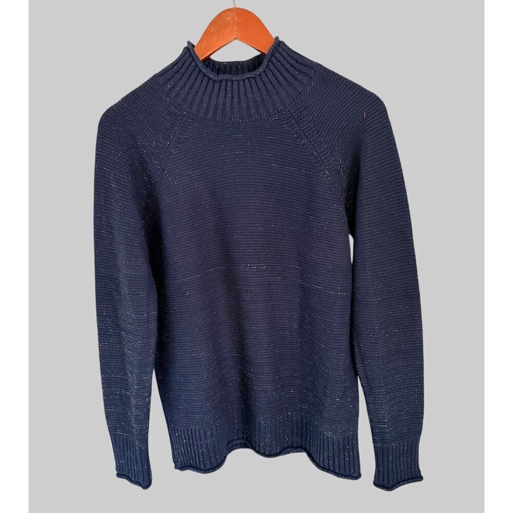 Fat Face Navy Gold Flecked Mock Turtleneck Pullover Sweater Size 4